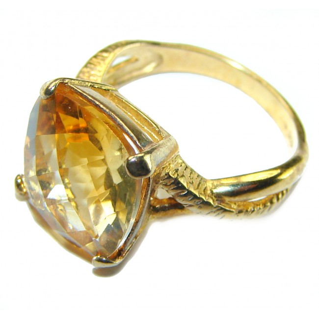 Authentic Citrine 14k Gold over .925 Sterling Silver handmade Cocktail Ring s. 6