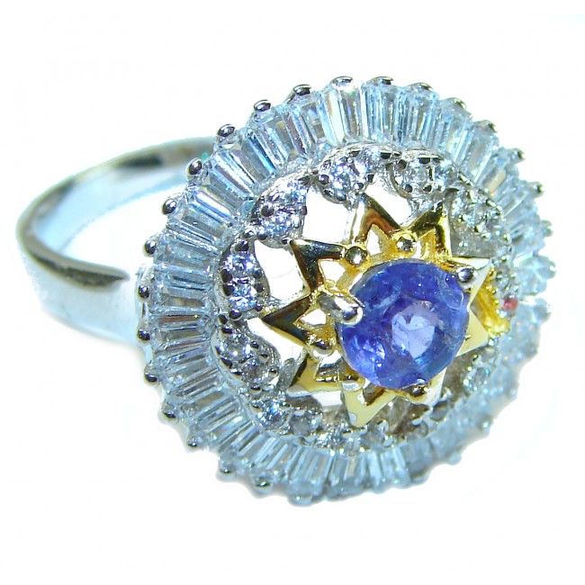 Incredible authentic Tanzanite 14K Gold .925 Sterling Silver handmade Ring size 7 1/4