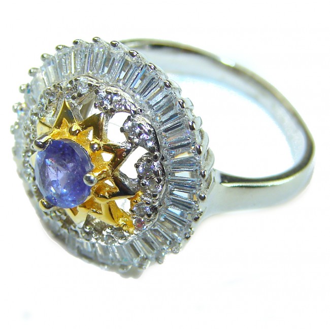 Incredible authentic Tanzanite 14K Gold .925 Sterling Silver handmade Ring size 7 1/4