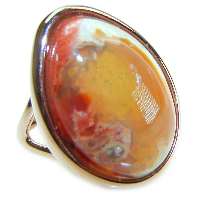 Bonfire Night best quality Mexican Opal 18K Gold over .925 Sterling Silver handmade ring 7 1/4