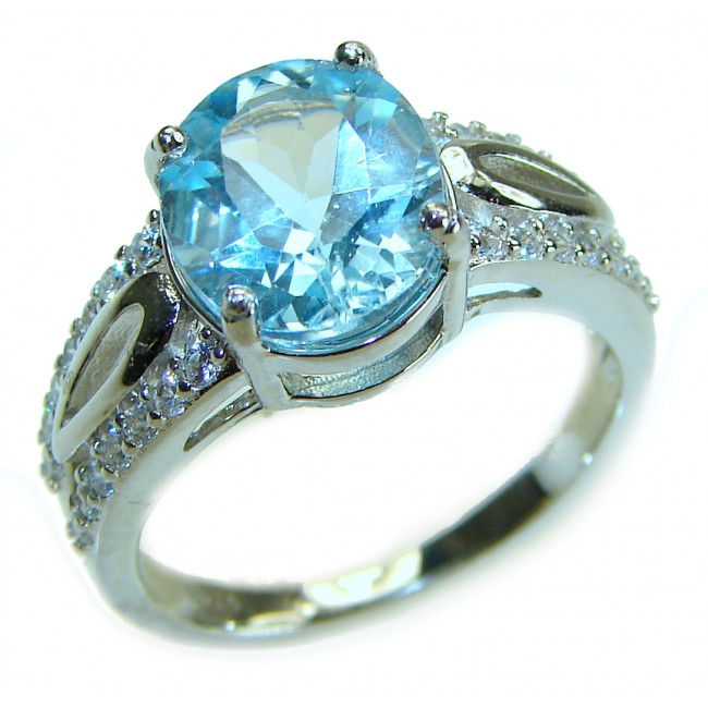 6.5 carat Blue Swiss Topaz .925 Sterling Silver handcrafted Ring size 7 1/4