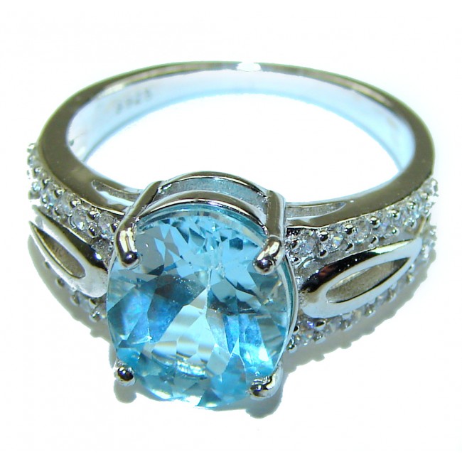 6.5 carat Blue Swiss Topaz .925 Sterling Silver handcrafted Ring size 7 1/4