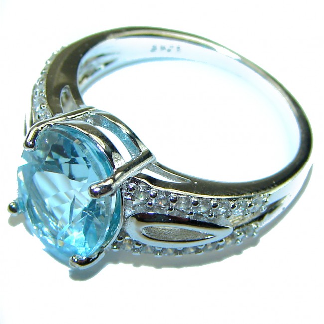 6.5 carat Blue Swiss Topaz .925 Sterling Silver handcrafted Ring size 7 1/4