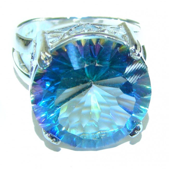 Electric Blue 10.5 carat Blue Swiss Topaz .925 Sterling Silver handcrafted Ring size 7 1/4