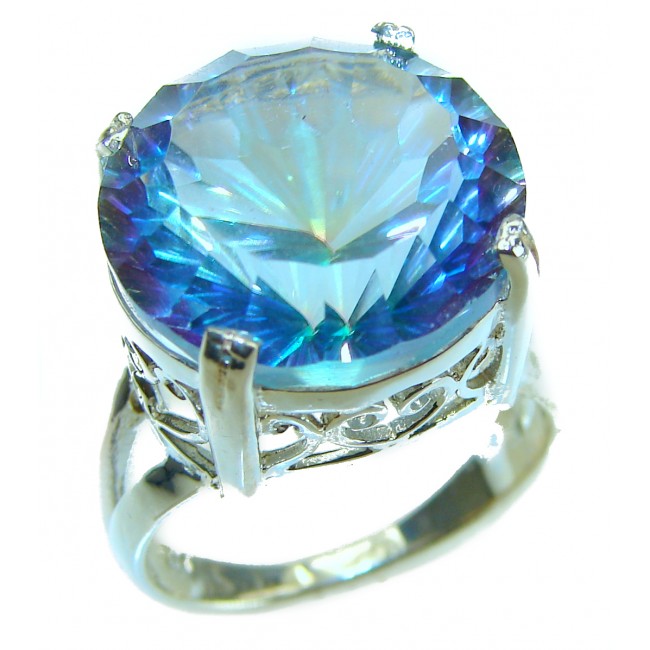 Electric Blue 10.5 carat Blue Swiss Topaz .925 Sterling Silver handcrafted Ring size 7 1/4