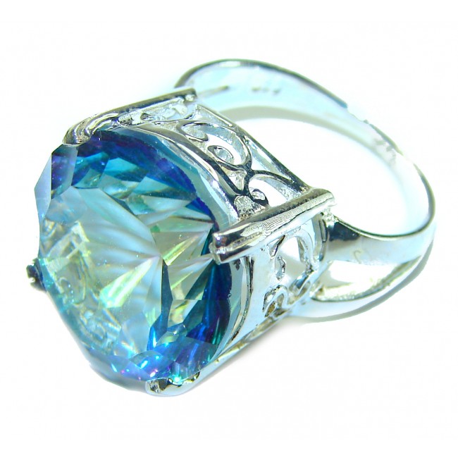 Electric Blue 10.5 carat Blue Swiss Topaz .925 Sterling Silver handcrafted Ring size 7 1/4