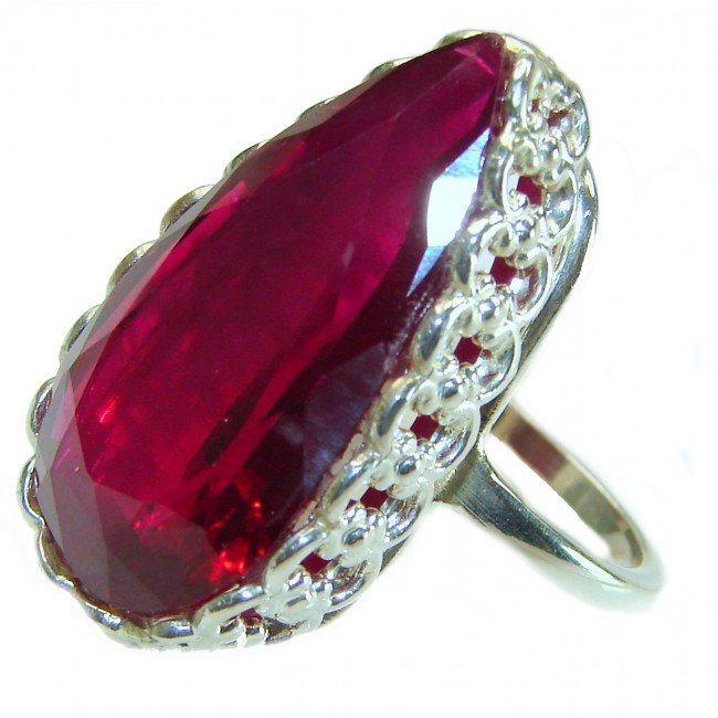 Red Brilliance 44.5 carat Red Topaz .925 Silver handcrafted Large Cocktail Ring s. 8 1/2