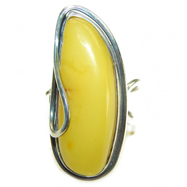 Modern Concept Natural Butterscotch Baltic Amber .925 Sterling Silver Large ring s. 8 adjustable