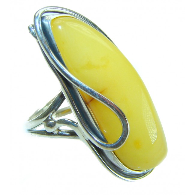 Modern Concept Natural Butterscotch Baltic Amber .925 Sterling Silver Large ring s. 8 adjustable