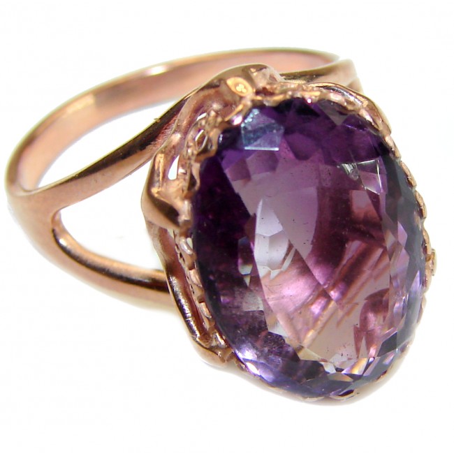 Classy 8.8 carat Amethyst 14K Rose Gold over .925 Sterling Silver Handcrafted Ring size 9