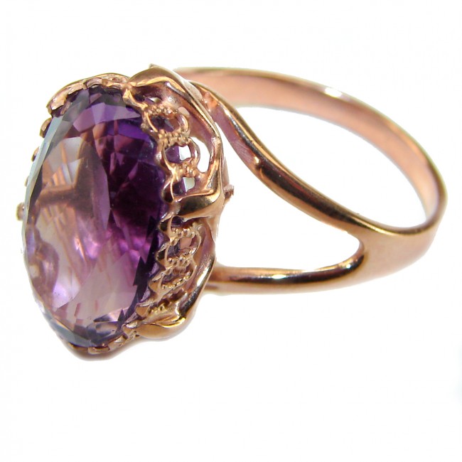 Classy 8.8 carat Amethyst 14K Rose Gold over .925 Sterling Silver Handcrafted Ring size 9