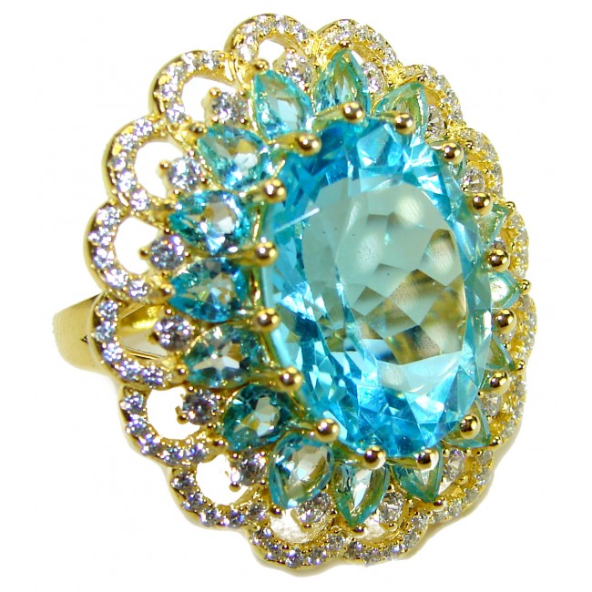 Vintage Style Beauty 17.5 carat Blue Swiss Topaz 18K Gold over .925 Sterling Silver handcrafted Ring size 6 1/4