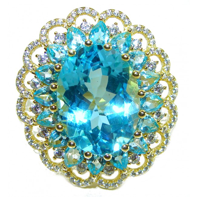 Vintage Style Beauty 17.5 carat Blue Swiss Topaz 18K Gold over .925 Sterling Silver handcrafted Ring size 6 1/4