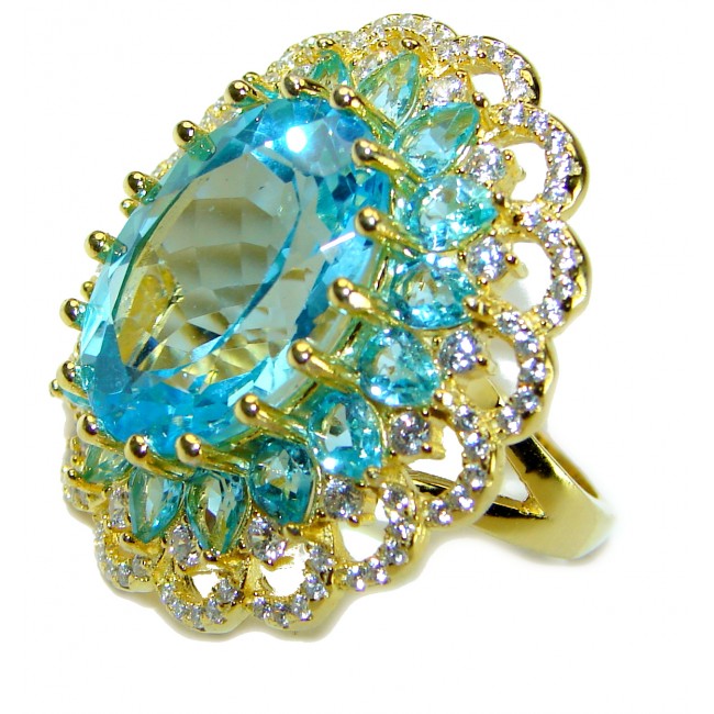 Vintage Style Beauty 17.5 carat Blue Swiss Topaz 18K Gold over .925 Sterling Silver handcrafted Ring size 6 1/4