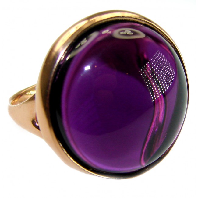 Purple Full Moon Amethyst 14K Gold over .925 Sterling Silver Handcrafted Large Ring size 6