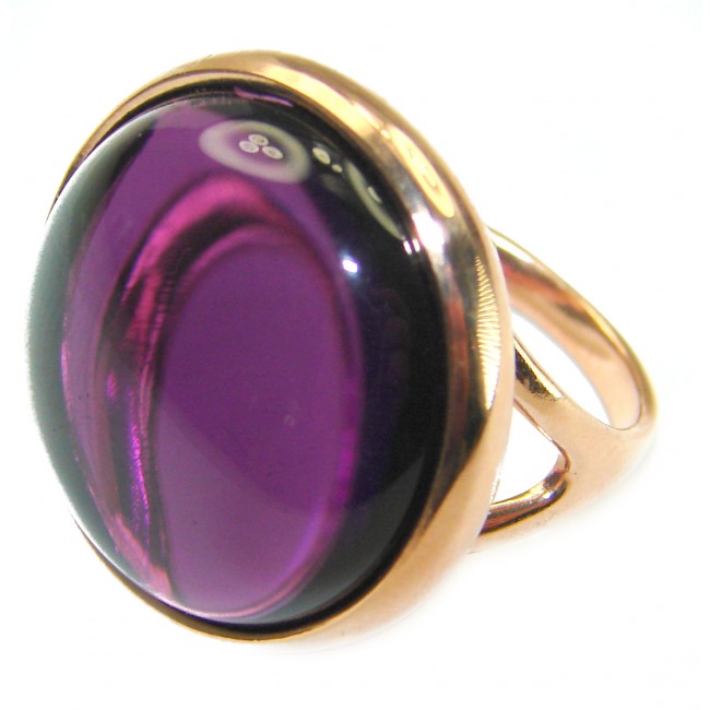 Purple Full Moon Amethyst 14K Gold over .925 Sterling Silver Handcrafted Large Ring size 6