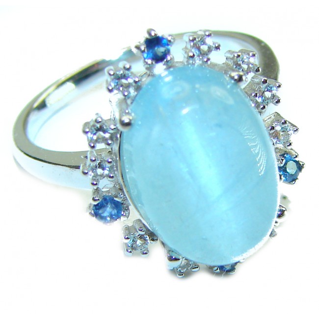 Precious 10.1 carat AQUAMARINE .925 Sterling Silver Handcrafted Ring size 7