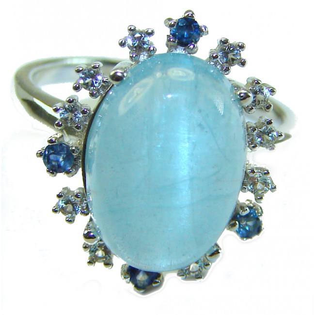 Precious 10.1 carat AQUAMARINE .925 Sterling Silver Handcrafted Ring size 7