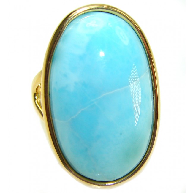 Precious authentic Larimar 18K Gold over .925 Sterling Silver handmade ring size 7