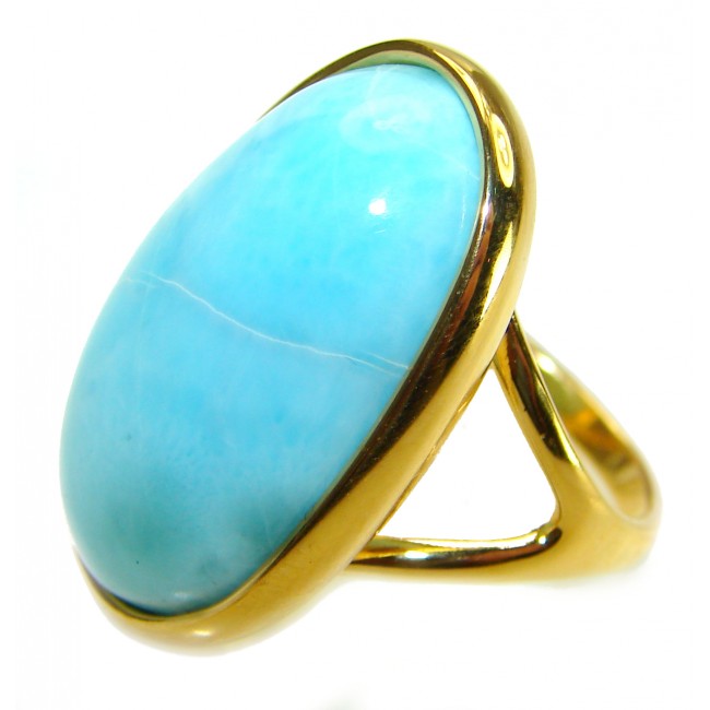 Precious authentic Larimar 18K Gold over .925 Sterling Silver handmade ring size 7