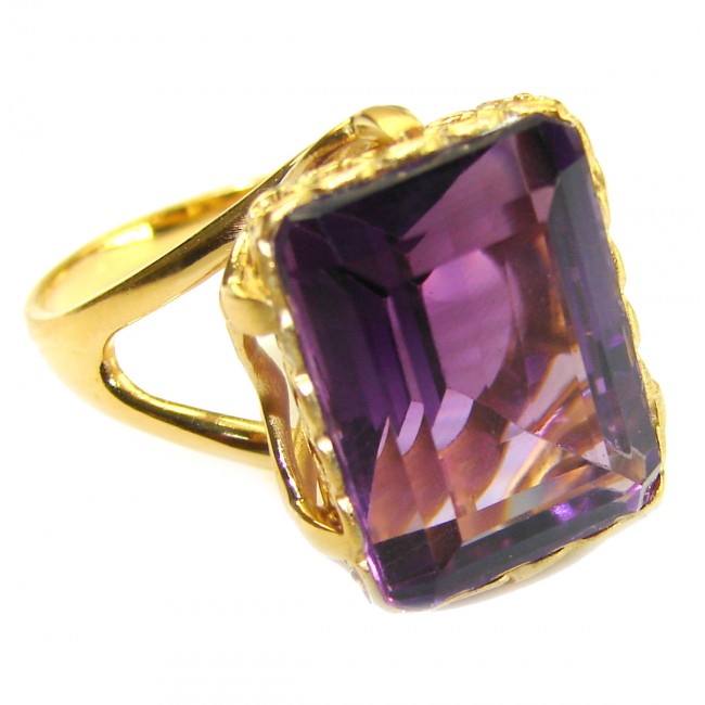 Dramatic design 11.8 carat Amethyst 14K Gold over .925 Sterling Silver Handcrafted Ring size 9