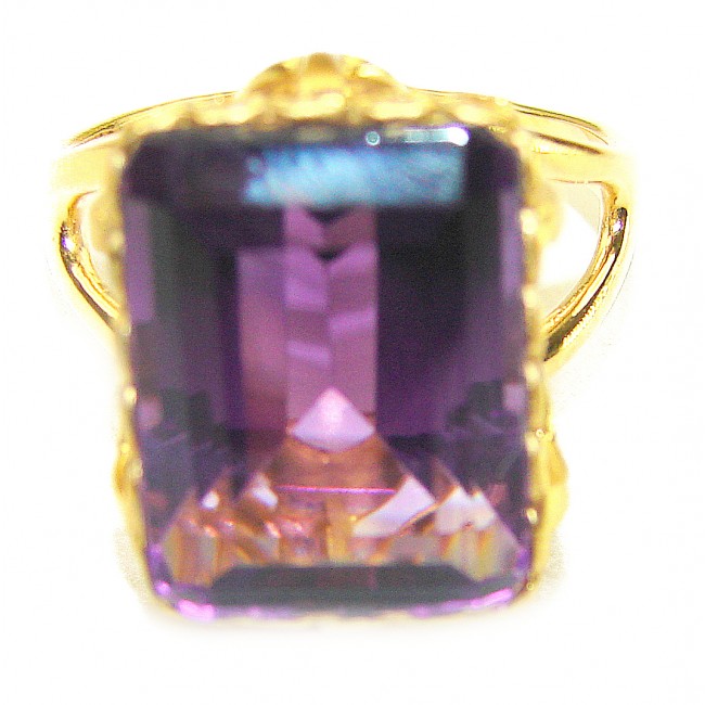 Dramatic design 11.8 carat Amethyst 14K Gold over .925 Sterling Silver Handcrafted Ring size 9