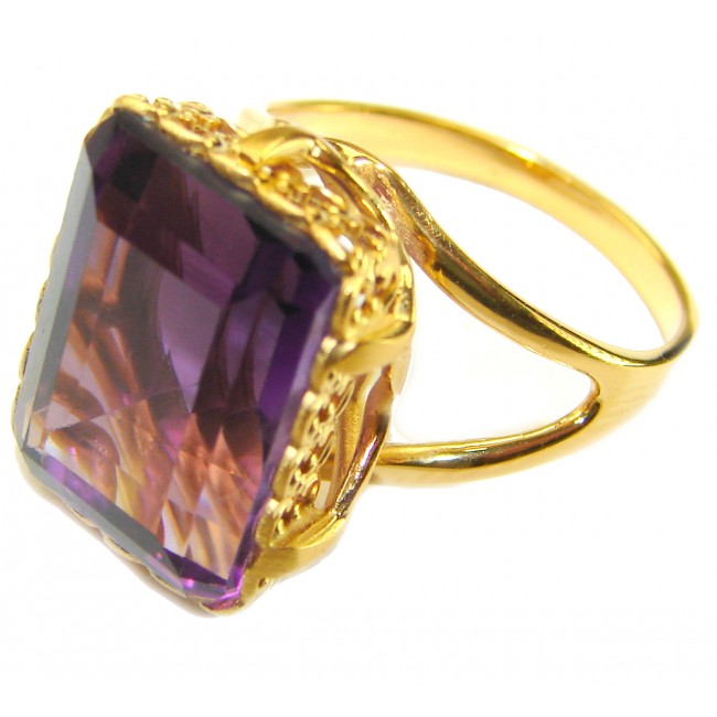 Dramatic design 11.8 carat Amethyst 14K Gold over .925 Sterling Silver Handcrafted Ring size 9