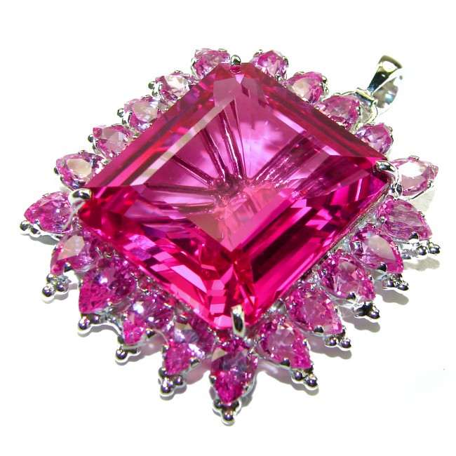 Baguette cut cut 56.4 carat Fuchsia Pink Topaz .925 Sterling Silver handcrafted pendant