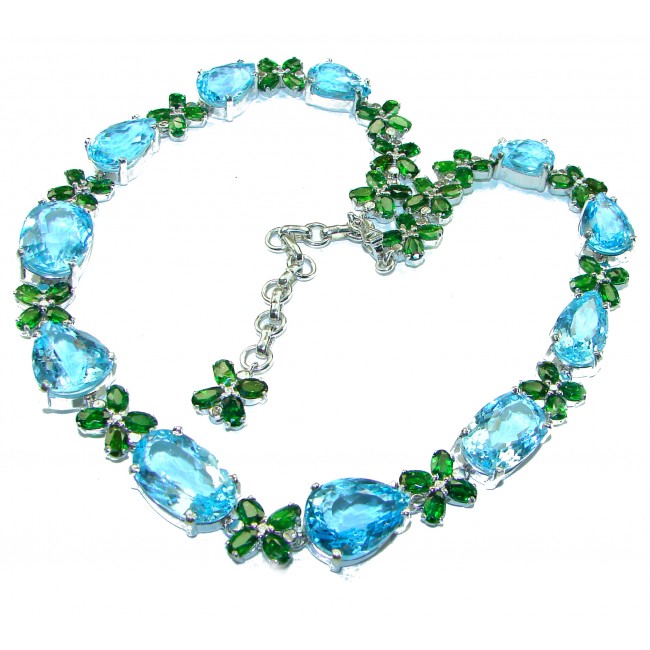 Ocean Drops authentic 258.5 CARAT Swiss Blue Topaz Chrome Diopside .925 Sterling Silver handcrafted necklace