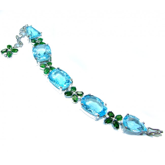 Ocean Drops authentic 144.5 CARAT Swiss Blue Topaz Chrome Diopside .925 Sterling Silver handcrafted Bracelet