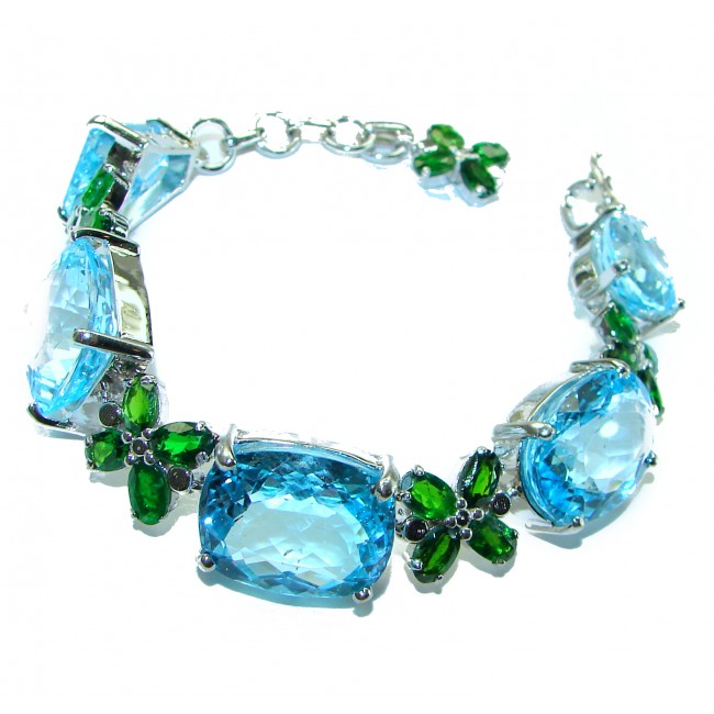 Ocean Drops authentic 144.5 CARAT Swiss Blue Topaz Chrome Diopside .925 Sterling Silver handcrafted Bracelet