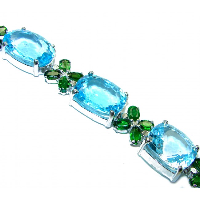 Ocean Drops authentic 144.5 CARAT Swiss Blue Topaz Chrome Diopside .925 Sterling Silver handcrafted Bracelet