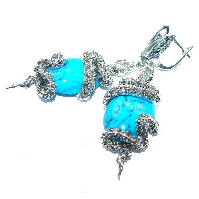 Great authentic Marcasite Turquoise .925 Sterling Silver handcrafted Earrings