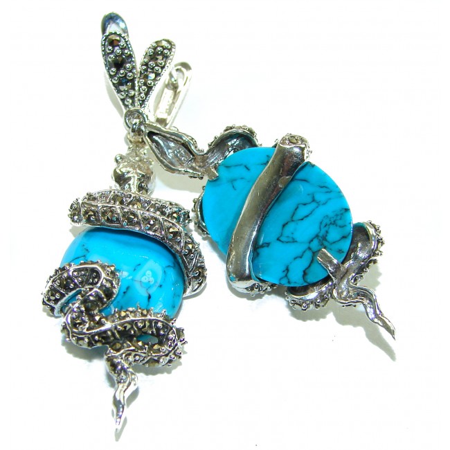 Great authentic Marcasite Turquoise .925 Sterling Silver handcrafted Earrings