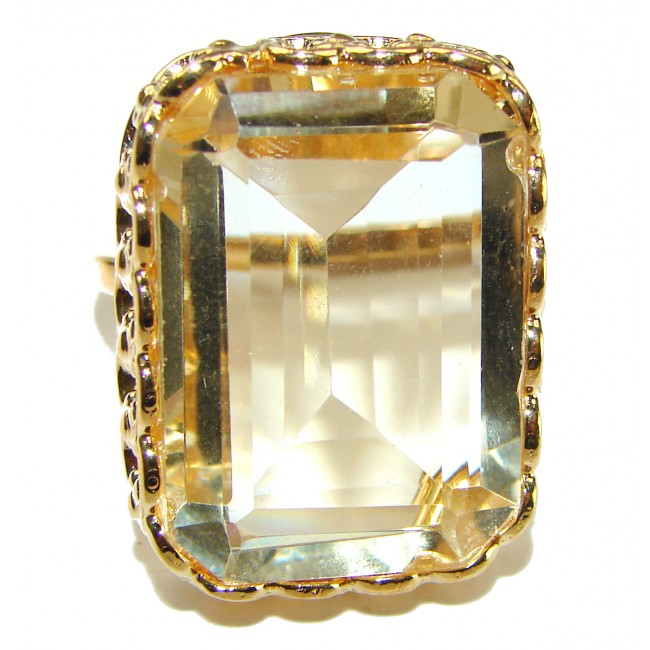 27.8 carat Genuine Lemon Quartz 14K Gold over .925 Sterling Silver handcrafted ring size 10