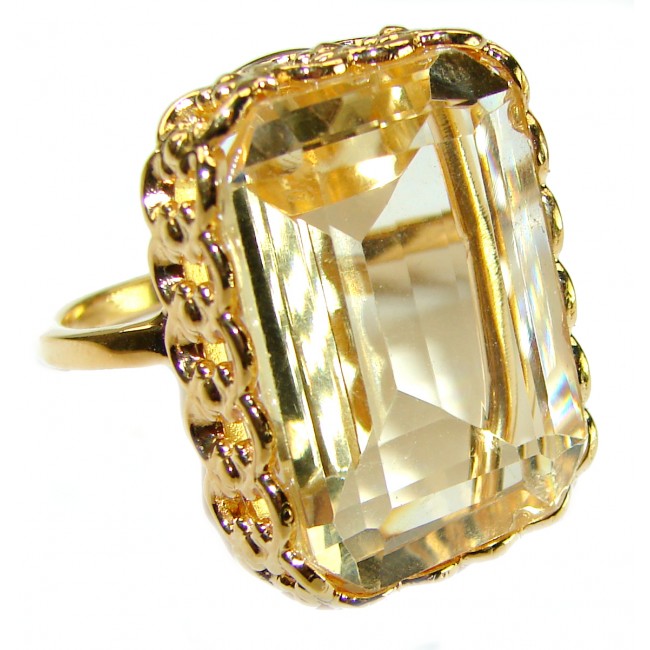 27.8 carat Genuine Lemon Quartz 14K Gold over .925 Sterling Silver handcrafted ring size 10