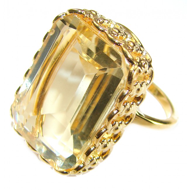 27.8 carat Genuine Lemon Quartz 14K Gold over .925 Sterling Silver handcrafted ring size 10