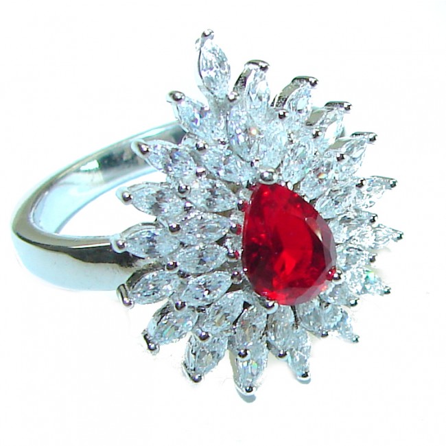 Red Brilliance 3.5 carat Ruby .925 Silver handcrafted Cocktail Ring s. 7