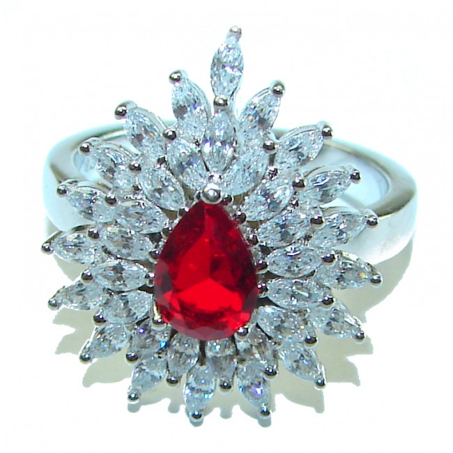 Red Brilliance 3.5 carat Ruby .925 Silver handcrafted Cocktail Ring s. 7