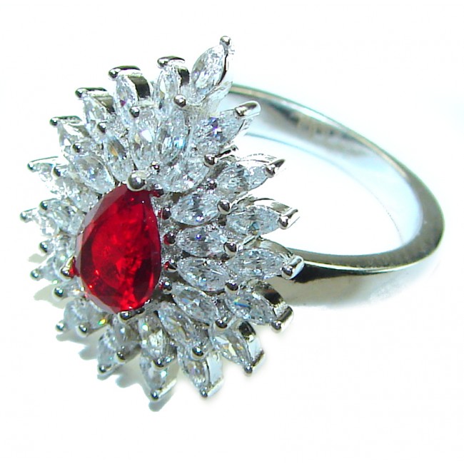 Red Brilliance 3.5 carat Ruby .925 Silver handcrafted Cocktail Ring s. 7