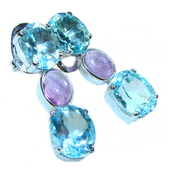 Allure Natural Amethyst Swiss Blue Topaz .925 Sterling Silver handcrafted Statement earrings