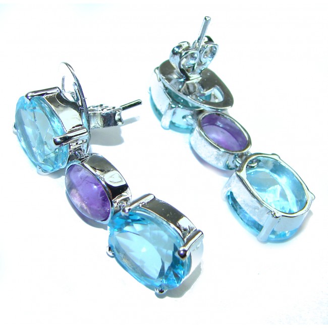 Allure Natural Amethyst Swiss Blue Topaz .925 Sterling Silver handcrafted Statement earrings