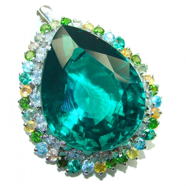 Incredible Green Topaz Amethyst .925 Sterling Silver handcrafted pendant - brooch