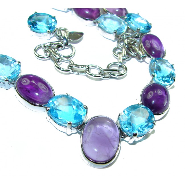 Allure Natural Amethyst Swiss Blue Topaz .925 Sterling Silver handcrafted Statement necklace