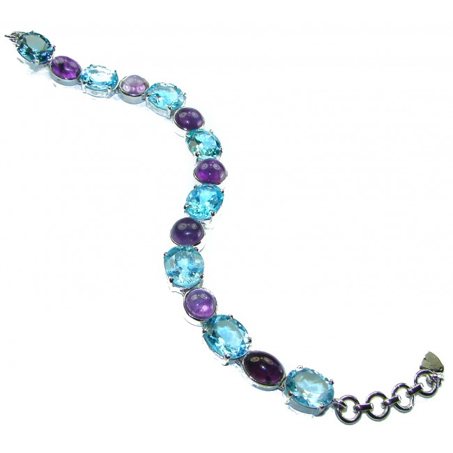 Allure Natural Amethyst Swiss Blue Topaz .925 Sterling Silver handcrafted Statement Bracelet