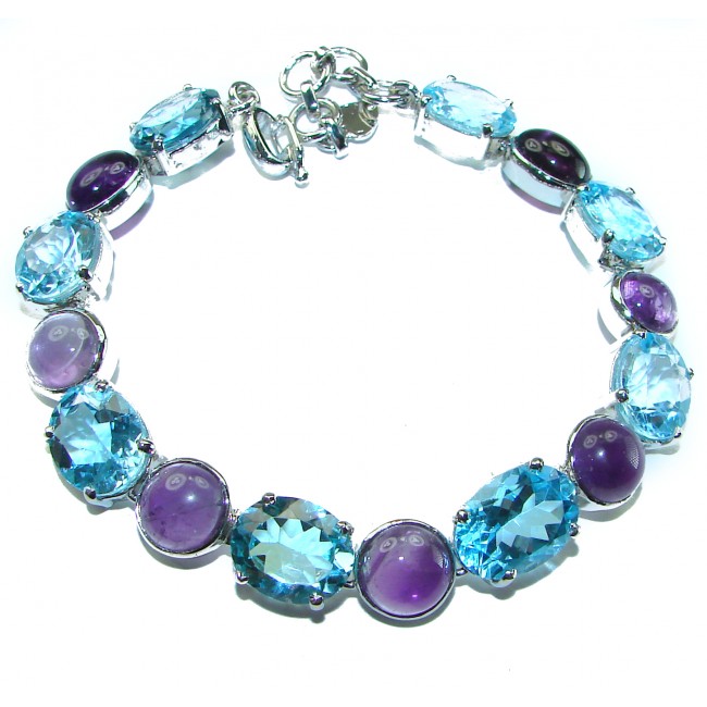 Allure Natural Amethyst Swiss Blue Topaz .925 Sterling Silver handcrafted Statement Bracelet