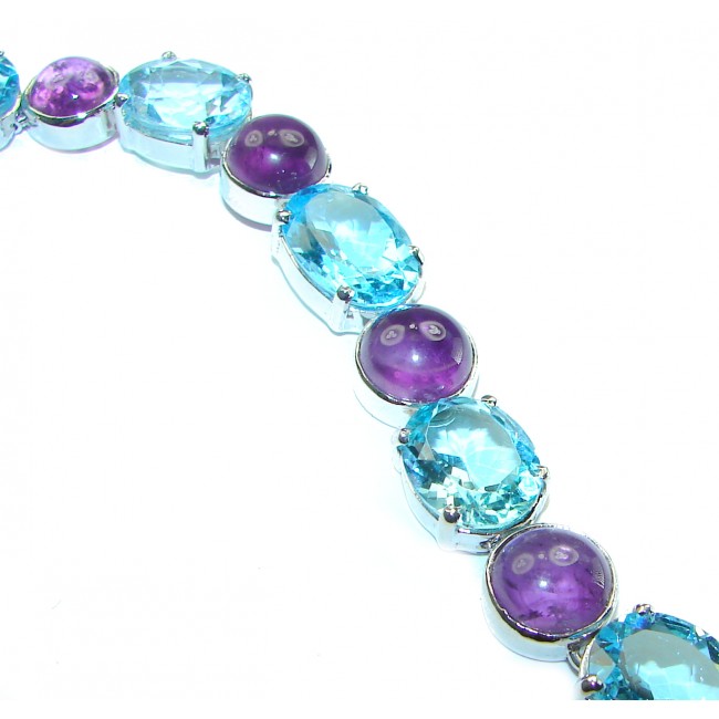 Allure Natural Amethyst Swiss Blue Topaz .925 Sterling Silver handcrafted Statement Bracelet