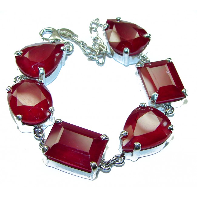 Great Simplicity Genuine DEEP RED Ruby .925 Sterling Silver handmade Bracelet