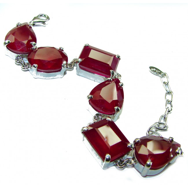 Great Simplicity Genuine DEEP RED Ruby .925 Sterling Silver handmade Bracelet