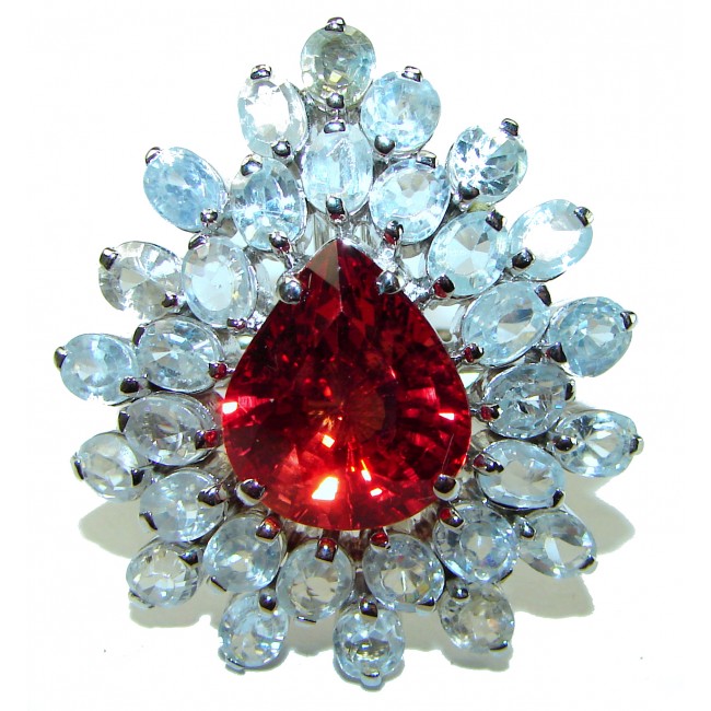 Red Brilliance 54.5 carat Red Topaz .925 Silver handcrafted Large Cocktail Ring s. 8